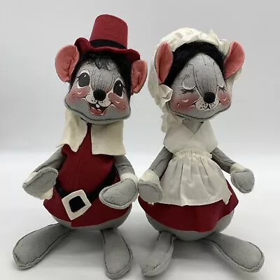 Annalee Thanksgiving Dolls Pilgrim Mouse Couple Felt Poseable 1965 VTG Large 14  • $39.95