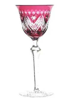 Baccarat Val St Lambert Cranberry Cut To Clear Crystal Wine Goblet Star Of David • $265