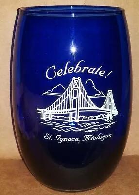 Celebrate St. Ignace Michigan Souvenir Blue Glass Featuring Mackinac Bridge • $19.99