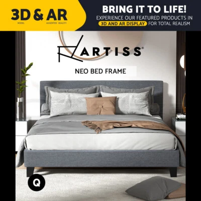 $185.95 • Buy Artiss Bed Frame Queen Size Base Mattress Platform Full Fabric Wooden Grey NEO
