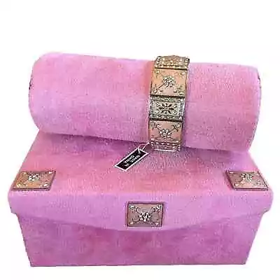 New💗Mary Kay Pink Enamel Stretch Panel Bracelet Jewelry Box Floral Rhinestones • $22