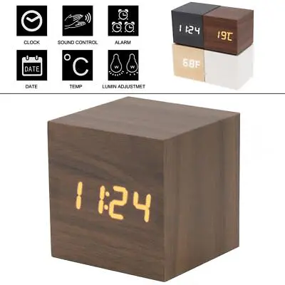$19.99 • Buy Digital Alarm Clock Wooden LED Time Date Temperature Display For Bedroom Desk AU