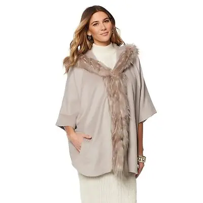 A By Adrienne Landau Hooded Kimono With Faux Fox Trim  Size XS/S • $41.98