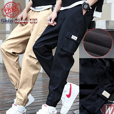 Men's Fashion Fleece Lined Cargo Joggers Pants Sweatpants Chino Combat Trousers • $16.99