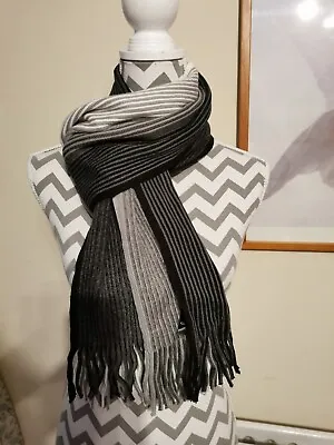 £0.99 • Buy Winter Warm Grey Striped **COLLEGE SCARF** Men's One Size Fringed