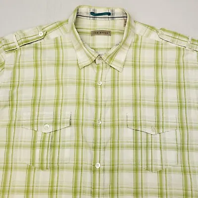 Ted Baker Plaid Shirt 6 (LARGE) Green Safari Regular Fit Mens Check • £15