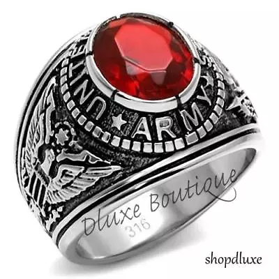 Men's Stainless Steel 316 Simulated Siam Red US Army Military Ring Size 7-14 • $16.99