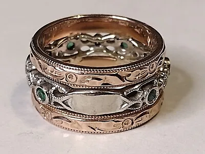 Gabriel & Co 14k Rose & White Gold Diamond Emerald Singnet Band Set • $605