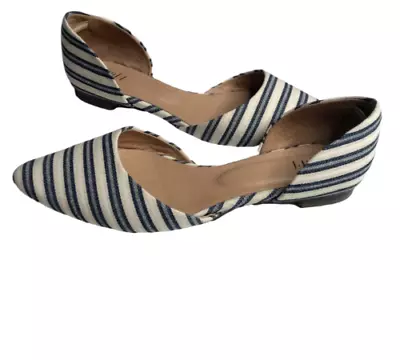 J.Jill Sz 7.5 Women’s Blue White Striped Fabric Leather Pointy Toe Slip On Flats • $19