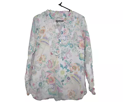 Malvin Women's Size L 100% Linen Floral Paisley Long Sleeve Tunic • $22