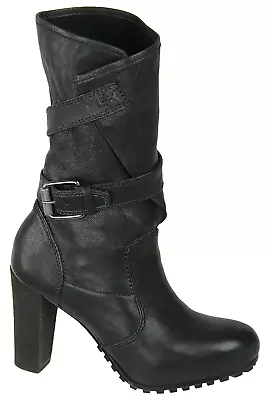 Vera Wang Lavender Womens Sloan Platform Boot Sz 8.5M Black Leather Buckle Strap • $54.99