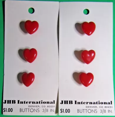 (6)vintage Jhb Heart-shape Red Plastic Baby Doll Buttons Nos 2-card Lot-l212 • $5.99