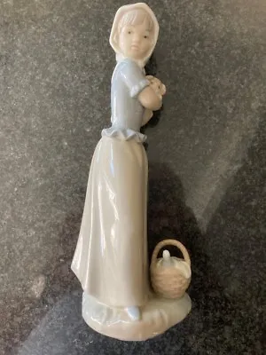 NAO By Lladro Girl Holding Puppy With Wine At Her Feet. 21.5cm. 1977 But As New • £8