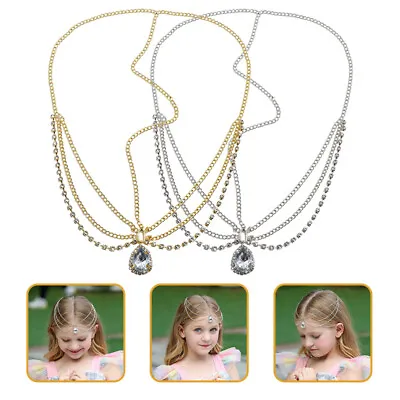  2 Pcs Alloy Hair Chain Girl Child Wedding Head Jewelry Kids Tiara • £6.53