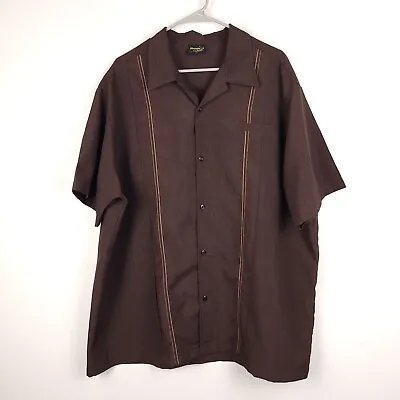 Steady Shirt Men's XXXL Brown Stripe Bowling Classics Button Up Short Sleeve • $24.99