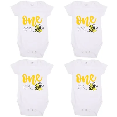  4 Count 1-Year-Old Birthday Short Sleeve Cotton Baby One Romper Bodysuit • £21.04