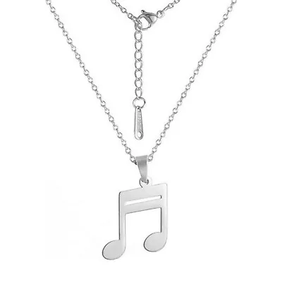 Music Note Necklace Silver Stainless Steel Musician Pendant Guitar Keyboard Bass • $15.99