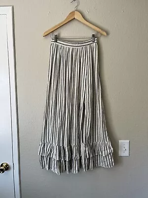 Listicle Striped Maxi Skirt Ruffle Peplum High Slit 100% Cotton Size Small • $19.99