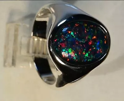 Handmade 925 Silver Australian Opal Black Mens Special Gift New Year Ring Size 9 • $51.78