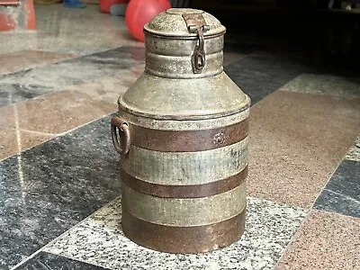 Old Vintage Rare Rustic Iron Milk Churn / Water Can / Oil Bharni With Lid Lock • $175