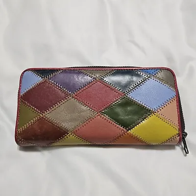 Vera Pelle Patchwork Multicolor Leather Wallet Zipper Broken  • $8.99