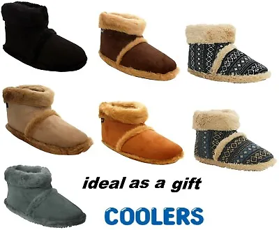 New Mens Coolers Fluffy Gents Microsuede Warm Cosy Ankle Slipper Boots Size 7-12 • £18.90