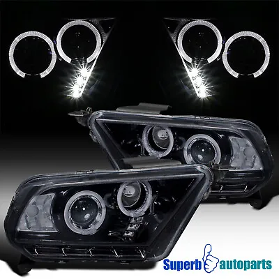 Fit 2010-2014 Ford Mustang LED Halo Projector Headlights Glossy Black Head Lamps • $205.18