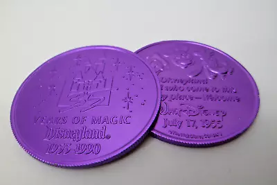 Lot Of 2 - 1990 Disneyland 35 Years Of Magic - Coins Tokens Purple 1955-1990 • $4.99