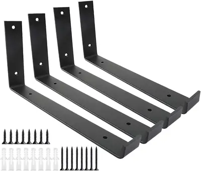 Shelf Brackets 12 Inch 4PCS Heavy Duty Frosted Black Wall Bracket With Lip Fo... • £30.11