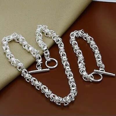 925 Silver Filled Jewelry Sets Men Women Fashion Silver Bracelet Necklace Sets • $9.99