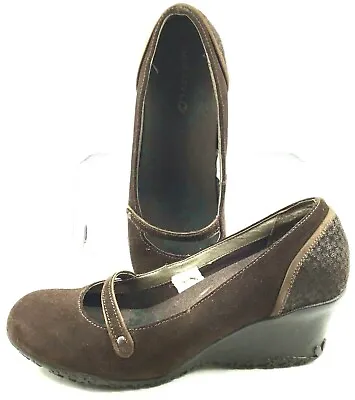 Merrell Petunia Mary Jane Pump Womens Size 8 Brown Suede Slip On Wedge Heel Shoe • $37.99