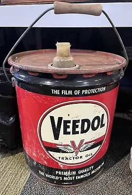Vintage Gas Oil Advertising Veedol Oil Grease Bucket Can - Garage Man Cave 1950 • $75