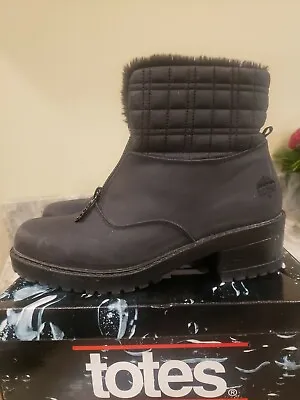 Totes Women’s 7 W Waterproof Black Faux Fur Zip Winter Rain Boots Zippy Silktex • £18.91