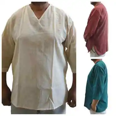 Collarless Grandad Kurta Loose Fitting V Neck Men's Shirt:Clearance • £9.49