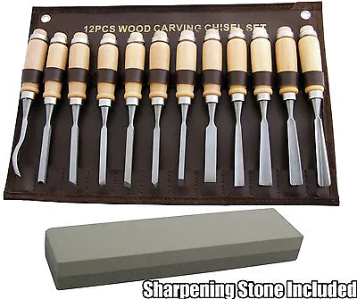 £27.99 • Buy 12pc Wood Carving Chisel Set & Sharpening Stone Wood Work Carpenter Art Artist