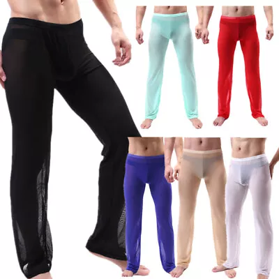 Men's Mesh Sheer Long Pants See Through Dance Bottoms Underwear Nightwear • $10.82