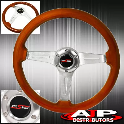 6-Bolt Light Wood 345mm Chrome Center Deep Dish Steering Wheel Godsnow Button • $65.99