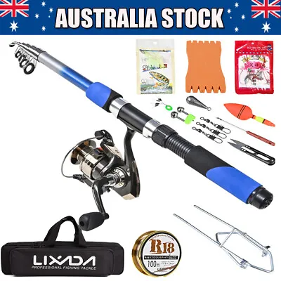 $29.99 • Buy Lixada Fishing Tackle Set With 2.1m Telescopic Fiberglass Rod Spinning AU