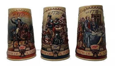 Vintage 1990's Miller Birth Of A Nation Series Beer Steins - Set Of 3 • $24.99