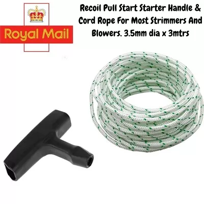 Recoil Pull Start Starter Handle & Cord Rope Fits Many Strimmer Chainsaw Models • £4.49