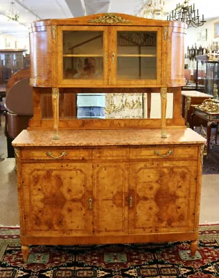 French Louis XVI Style Burled Walnut Marble Top Sideboard Buffet Circa 1920 • $2750