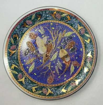 Vintage Houze Art Glass Plate Blue Mosaic With Pheasant Design - 7   • $21.26