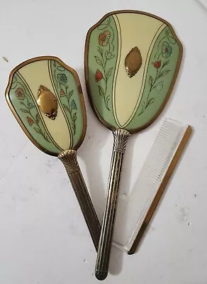 GORGEOUS VTG 3 Piece ART DECO Vanity Set Hand Mirror- Hair Brush-comb • $27.99