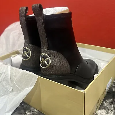 Michael Kors Black Cyrus Platform Booties Block Heel Leather Boots US 9 • $119.99