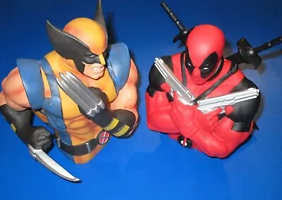 Lot Of 2 Monogram Marvel Super Hero Bust Coin Banks Wolverine + Deadpool • $36.99