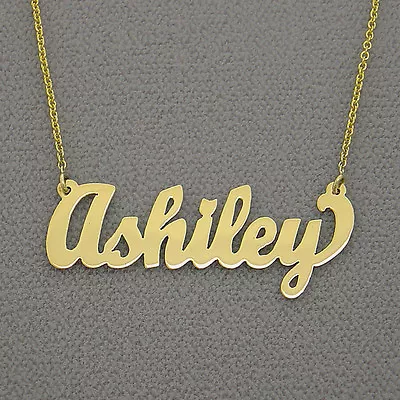 Personalized 14K Solid Gold Laser Cut Cursive Font Monogram Name Necklace NN10 • $256.44