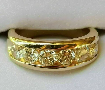 2Ct Round Cut Lab-Created Diamond Men's Band Wedding Ring 14K Yellow Gold Finish • $104.99