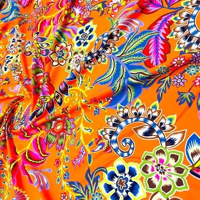 Spandex Fabric Indian Flowers Print 4 Way Stretch 60  Wide By Yard For Swimwear • $12.99