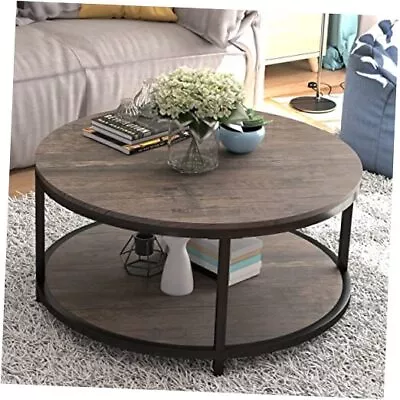  Round Coffee Table36  Coffee Table For Living Room2-Tier Rustic Light Walnut • $223.07