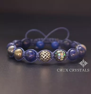 Men's Lapis Lazuli Beaded Gemstone Bracelet Shamballa Macrame Wrap Gift For Him • $48